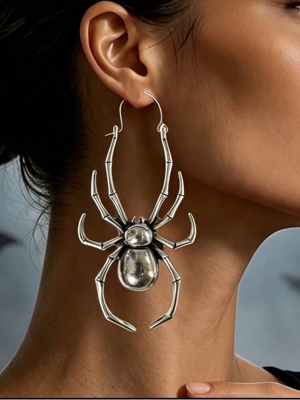 Silver Spider Statement Earrings